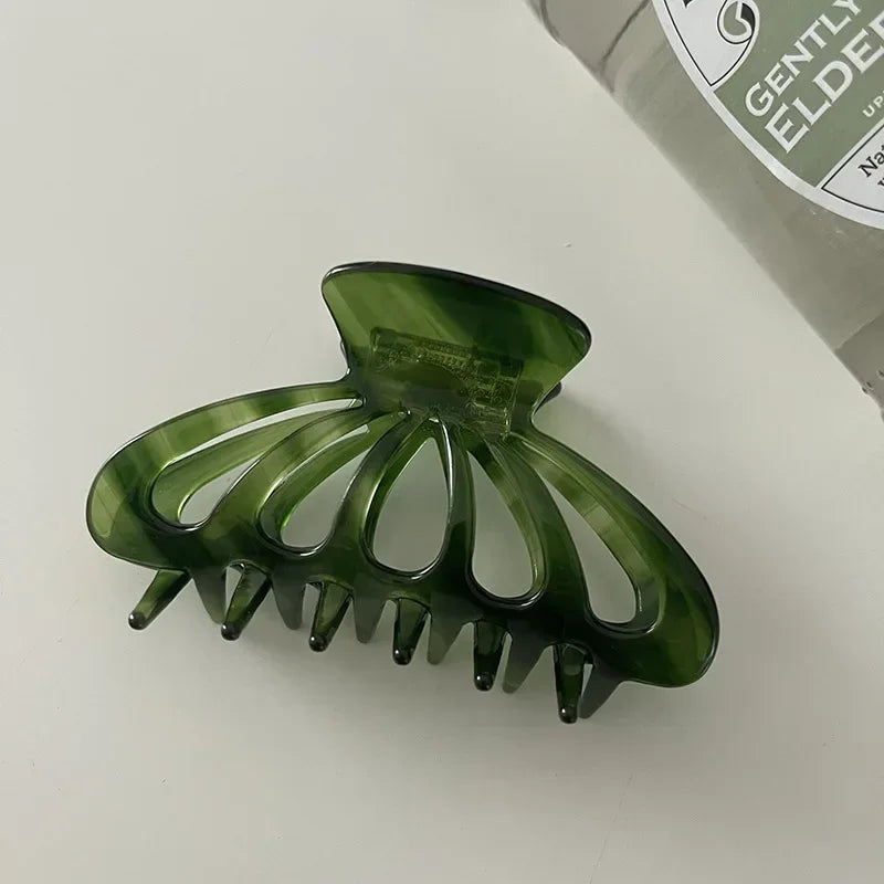 Elegant Green Twill Acetate Hair Claw Clip for Women – Retro Geometric Design Headwear.