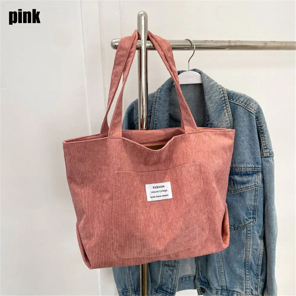 Autumn Winter Corduroy Totes Bag Women's Large Capacity Shoulder Bag Fashion Vintage Solid Color Handbags.