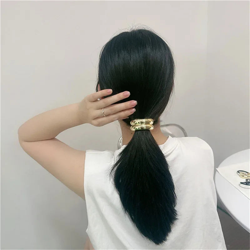 Chic Metallic Smooth Elastic Hair Band for Women and Girls - Stylish Ponytail Accessory and Hair Jewelry Gift.