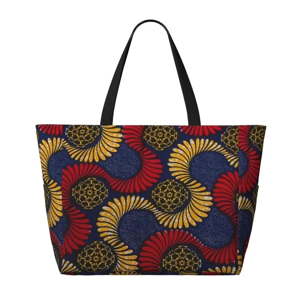 Custom African Kente Cloth Design Tote Bag for Women Large Capacity Traditional Africa Ethnic Ankara Beach Gym Travel Bags