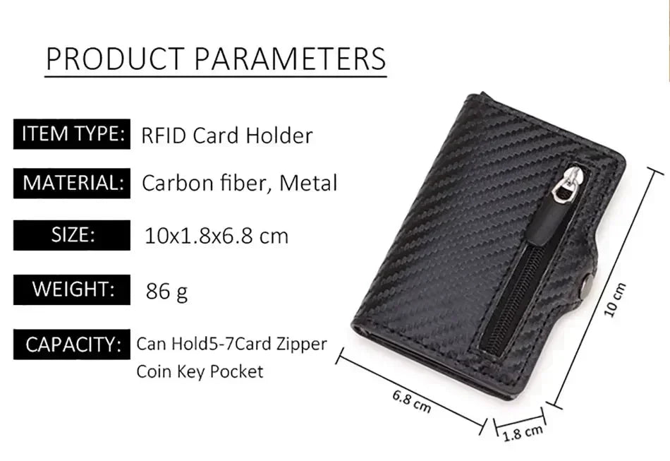 Carbon Fiber Slim Aluminum Men Wallet ID Credit Card Holder Mini RFID Wallet Automatic Pop up Bank Card Case Black Vallet 2023