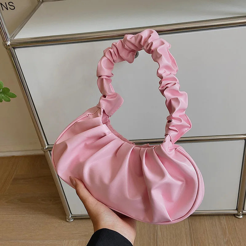 Fashion Pleated Handlebags for Women PU Cloud Bags Leisure Armpit Bag Shopping Shoulder Bags Dumpling Handbag Female Hand Bags.