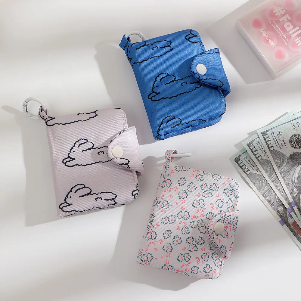 Ins Korean Cute Flower Rabbit Multi-layer Coin Purse Student Simple Card Bag Headphone Data Cable Storage Bag Backpack Pendant.