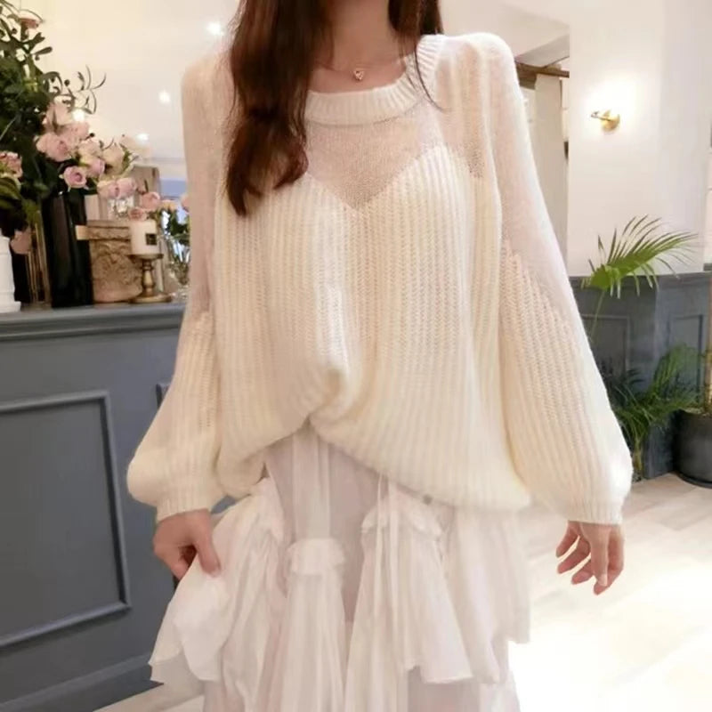 Autumn/winter New Arrival Very Fairy-like Supple Knitted Top Warm Sensation Style Loose-fit Thin Lantern Sleeve Sweater Women.