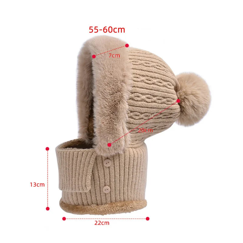 Cozy Women's Winter Knitted Beanie and Scarf Set with Plush Pompom and Fleece Lining for Ultimate Warmth and Neck Protection.