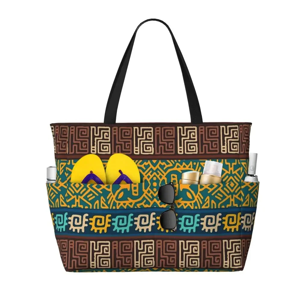 Custom African Kente Cloth Design Tote Bag for Women Large Capacity Traditional Africa Ethnic Ankara Beach Gym Travel Bags