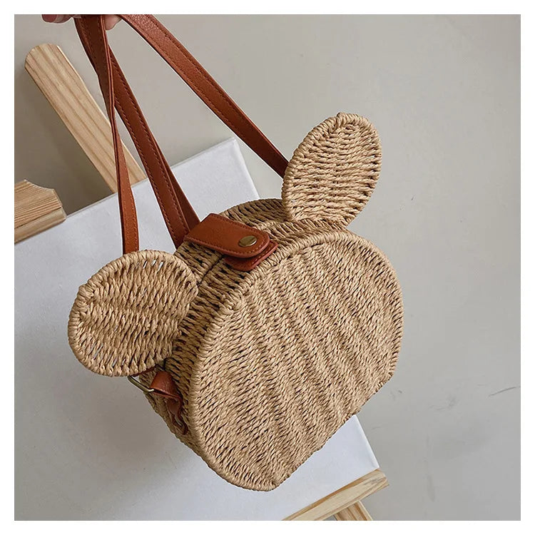 Disney 2023New Ladies Designer Straw Fancy Bag Cute Handbag Rattan Travel Leisure Vacation Small Round Beach Mickey Shoulder Bag - Elevate Your Body