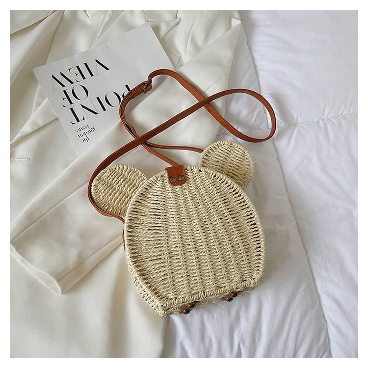 Disney 2023New Ladies Designer Straw Fancy Bag Cute Handbag Rattan Travel Leisure Vacation Small Round Beach Mickey Shoulder Bag - Elevate Your Body