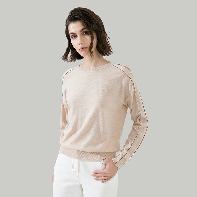 100% Wool Pullover Off  shoulder thin loose top Sweater For Women Ladies autumn Cloths luxury Women's Clothing.