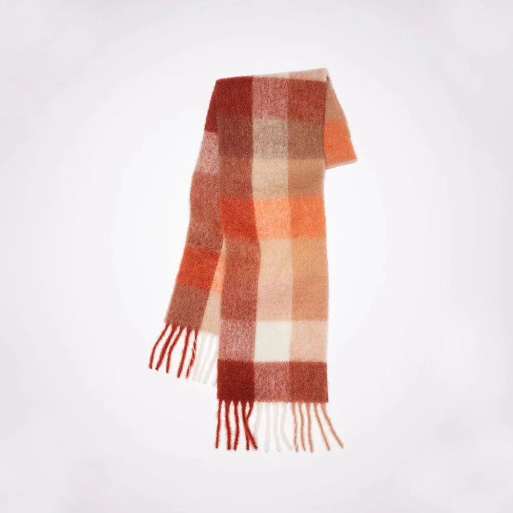 Elegant Women's Cashmere Plaid Scarf - Winter Warm Pashmina Shawl with Tassels, Thick Wrap for Outdoor Style.