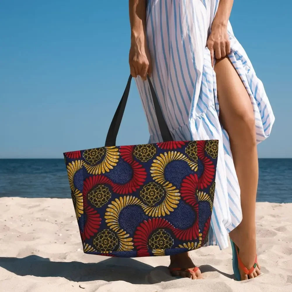 Custom African Kente Cloth Design Tote Bag for Women Large Capacity Traditional Africa Ethnic Ankara Beach Gym Travel Bags