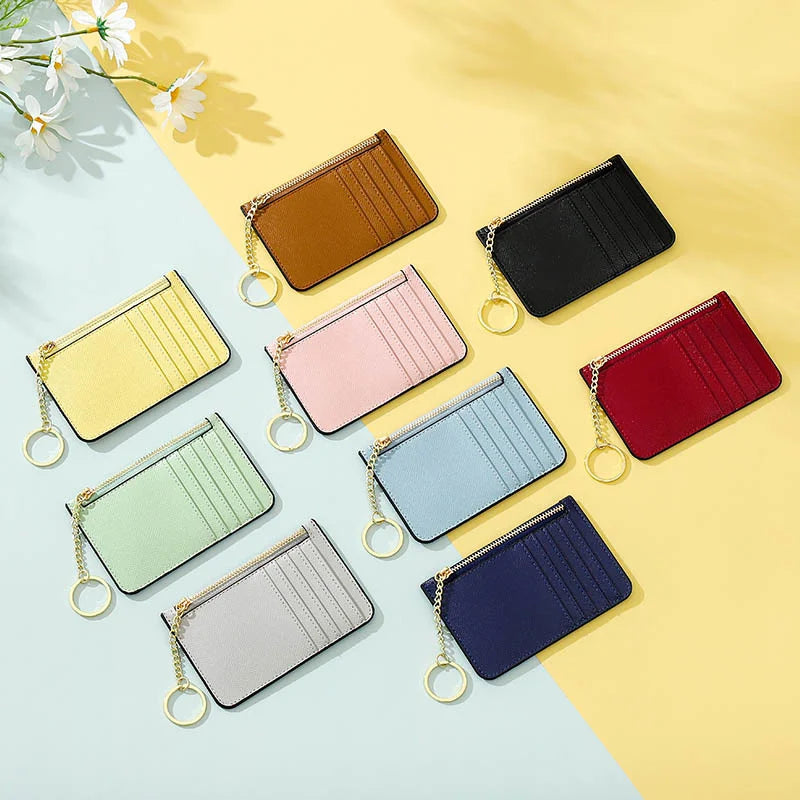 Monogrammed Women Multi Pocket Card Holder Super Thin Small Wallet PU Leather Mini Business Credit Card Case Ladies Coin Purse.