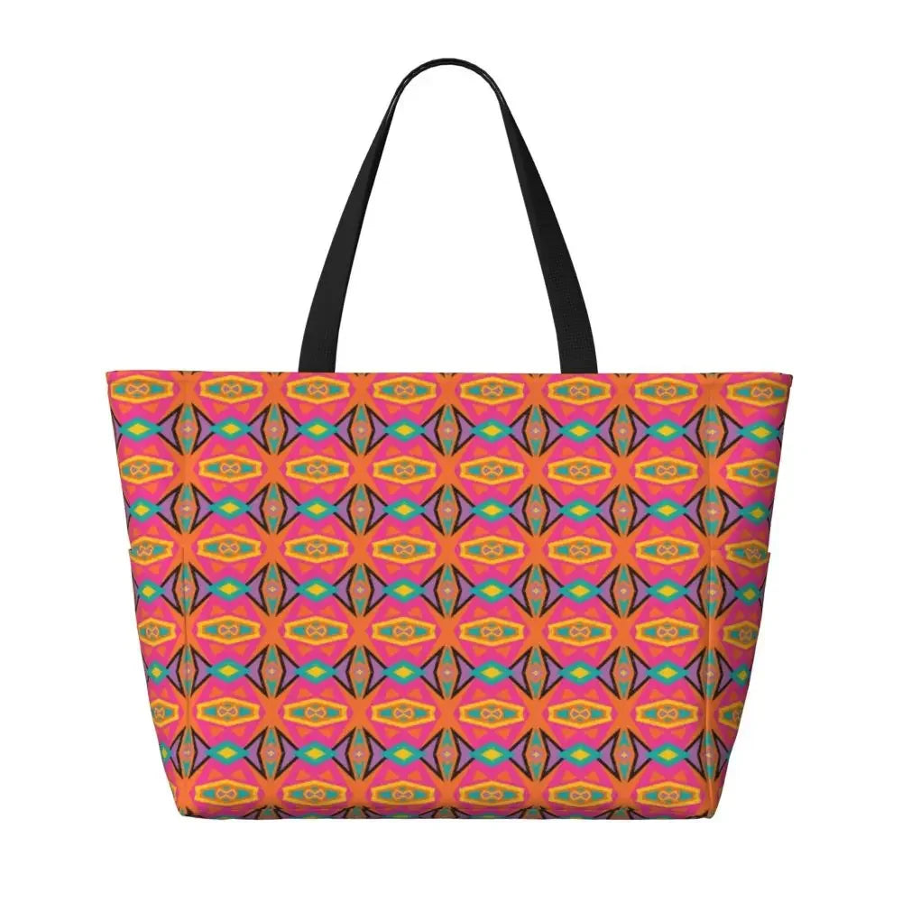 Custom African Kente Cloth Design Tote Bag for Women Large Capacity Traditional Africa Ethnic Ankara Beach Gym Travel Bags