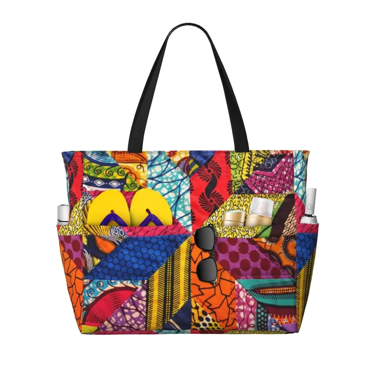 Custom African Kente Cloth Design Tote Bag for Women Large Capacity Traditional Africa Ethnic Ankara Beach Gym Travel Bags.