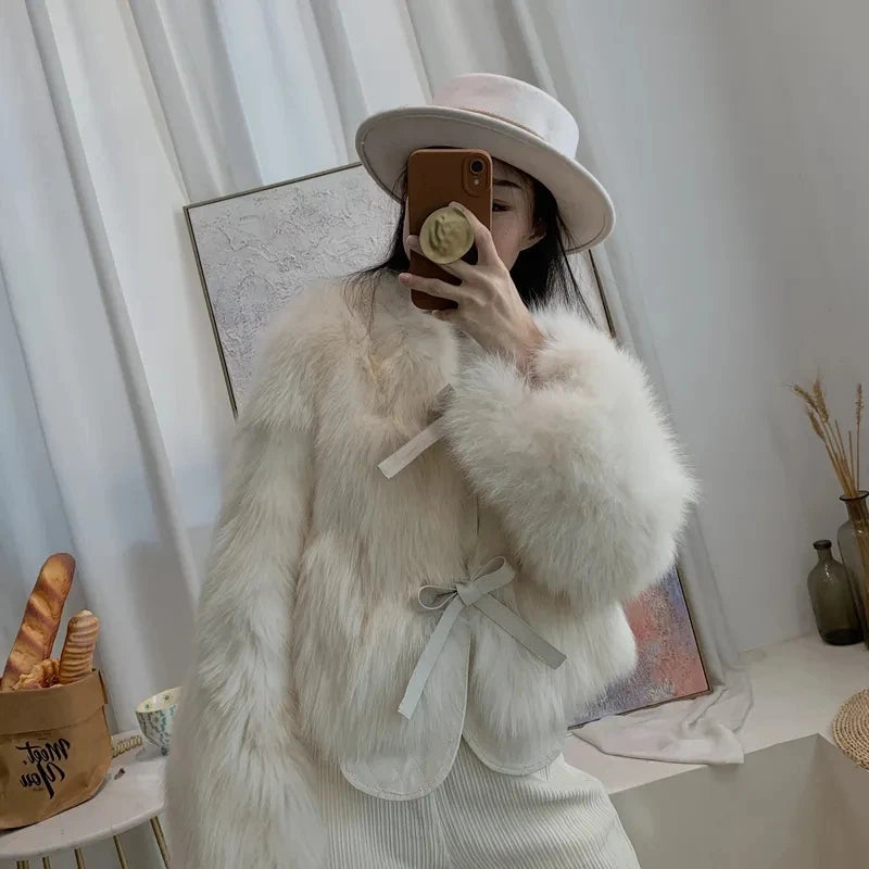 Womens Short Winter Jacket, Faux Fur Coat, Loose Plush Outerwear, Imitate Fox Furs Jacket, Female Fashion, New Jacket 2024.