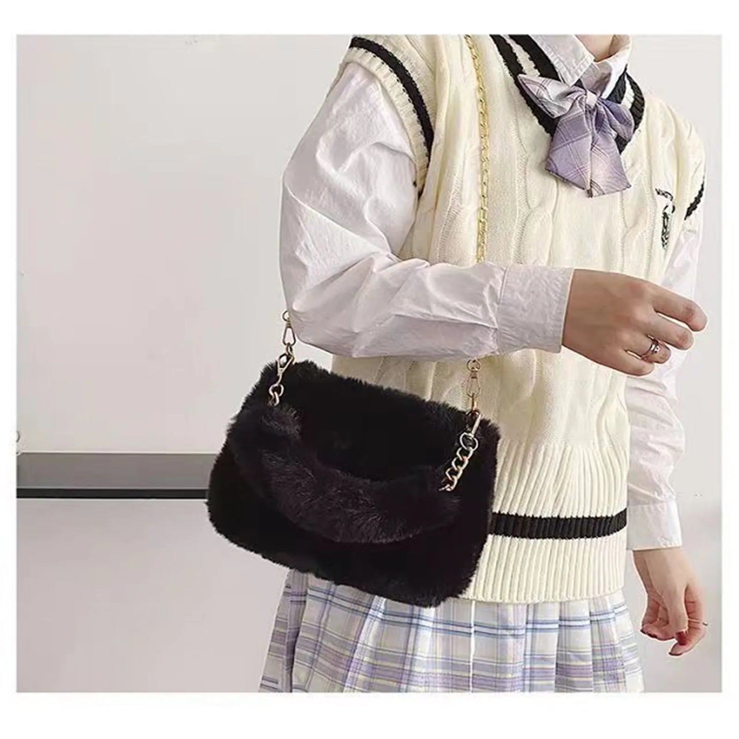 Plush Handbag Women'S New Eco-Friendly Fur Furry Mini Handbag Korean Fashion Plush Crossbody Bag Square Bag