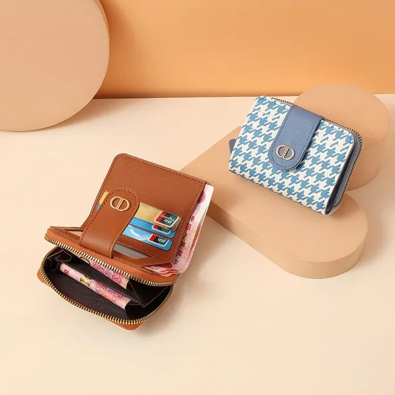 Light Luxury Women Short Wallet Buckle Zipper PU Leather Coin Purse Multi Card Anti Demagnetization Large Capacity Small Wallet.