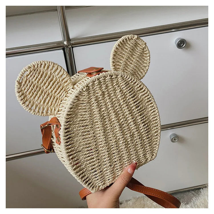 Disney 2023New Ladies Designer Straw Fancy Bag Cute Handbag Rattan Travel Leisure Vacation Small Round Beach Mickey Shoulder Bag - Elevate Your Body