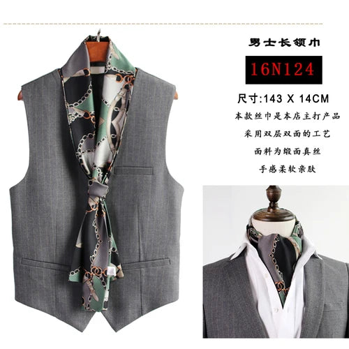 Elegant Double-Sided Hangzhou Silk Scarf for Men – Trendy Geometric Design for Autumn & Winter.