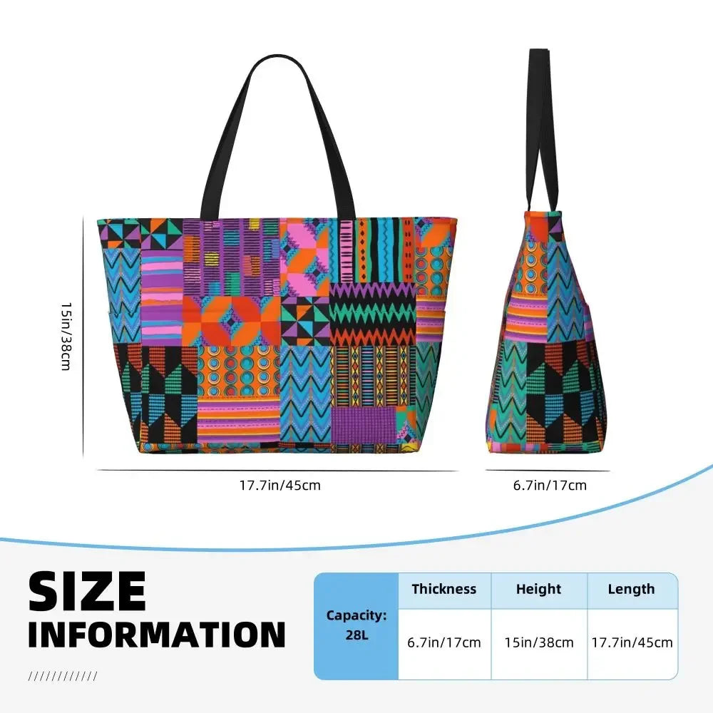 Custom African Kente Cloth Design Tote Bag for Women Large Capacity Traditional Africa Ethnic Ankara Beach Gym Travel Bags