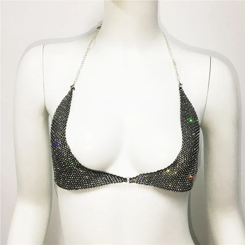 Sexy Bra Chain with Rhinestone Crystal Luxury Jewelry Chest Chain Body Accessories Backless Rhinestone Bra Hot Girl Suspenders.