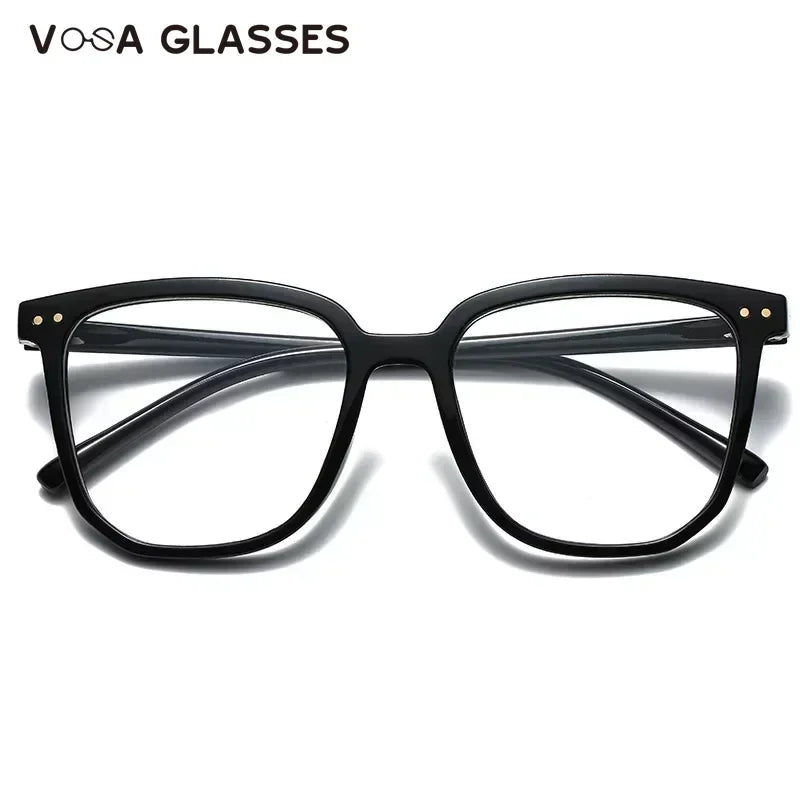 Stylish Oversized Transparent Square Myopia Glasses for Men and Women with Anti-Blue Light Lenses (-600 to 0).