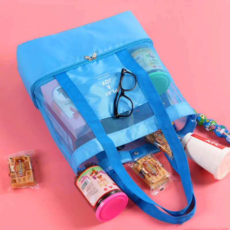 High Capacity Women Mesh Transparent Bag Double-layer Heat Preservation Large Picnic Beach Bags Tote Office Lunch Snacks Bag.