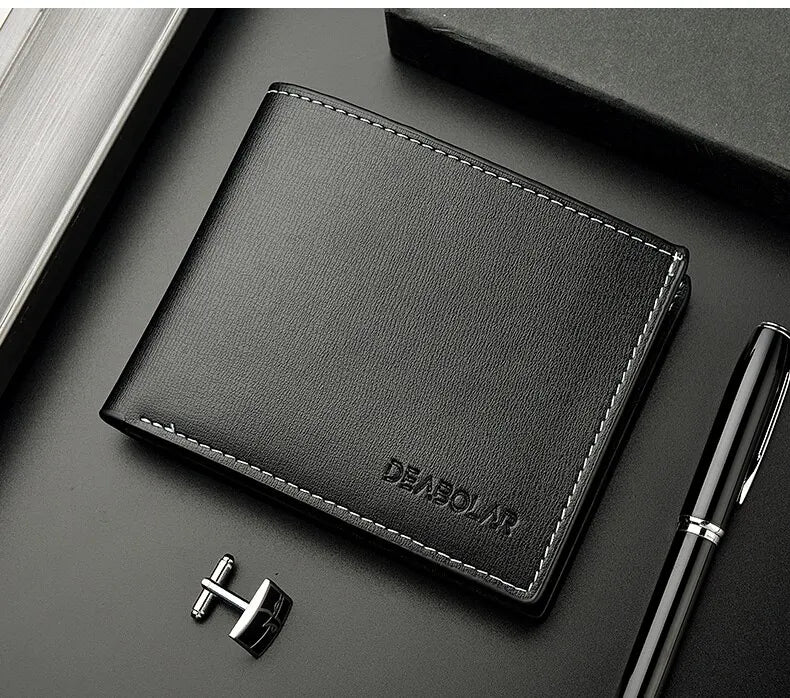 Pu Leather Men Short Wallet Thin Style Folding Young Men Credit Card Holder Wallet.