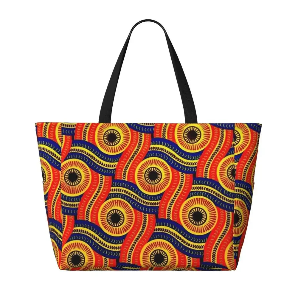 Custom African Kente Cloth Design Tote Bag for Women Large Capacity Traditional Africa Ethnic Ankara Beach Gym Travel Bags