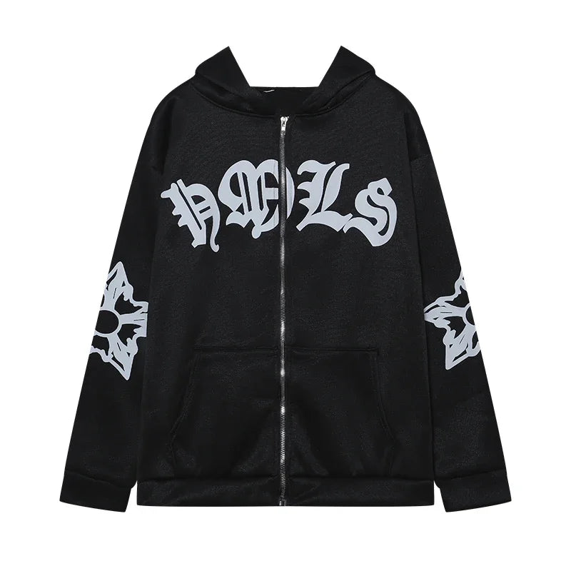 New Women's Street Hoodie Foam Zipper European and American Hoodie.