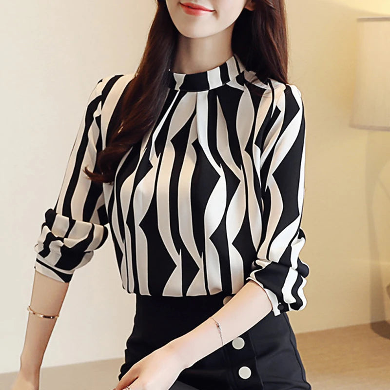 New Striped Chiffon Blouse Shirt Fashion Woman Blouse Long Sleeve Women Shirts Office Work Wear Womens Tops Blusas 0941 60.