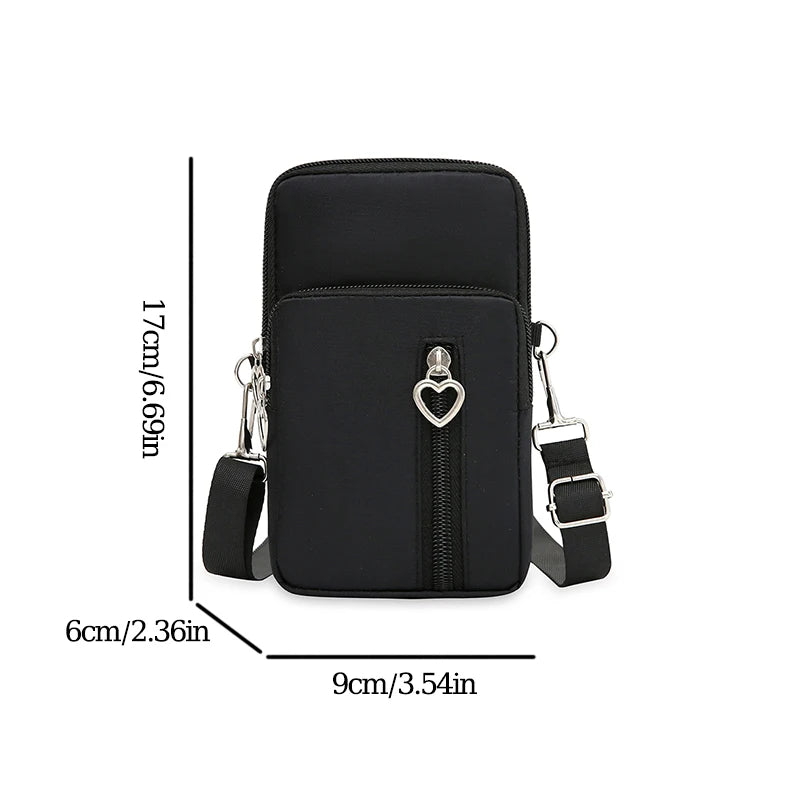 Waterproof Mobile Phone Bag Women's Mini Oxford Crossbody Bag Daily Multi-layer Zipper Purse Casual Outdoor Travel Nylon Bag.