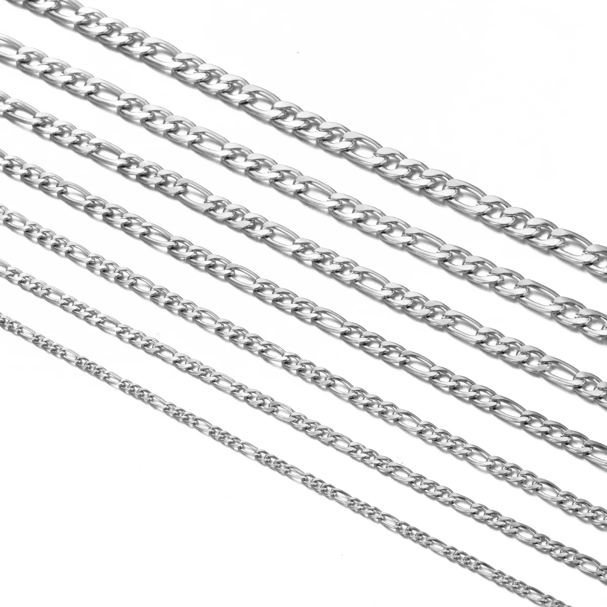 18cm To 60cm Figaro Link Chain Jewelry Classic Curb Necklace 3-7.5mm Stainless Steel Silver Color Chain for Men Women Dropship.