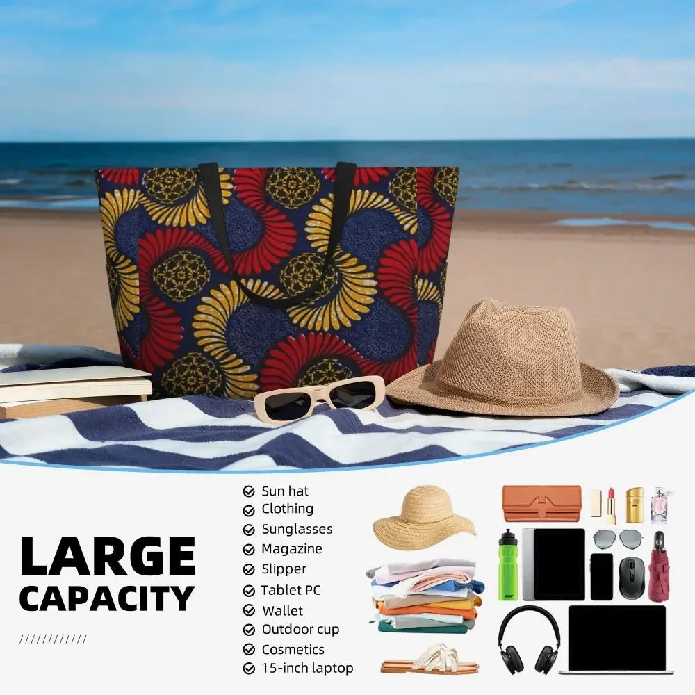 Custom African Kente Cloth Design Tote Bag for Women Large Capacity Traditional Africa Ethnic Ankara Beach Gym Travel Bags