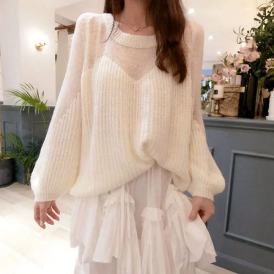 Autumn/winter New Arrival Very Fairy-like Supple Knitted Top Warm Sensation Style Loose-fit Thin Lantern Sleeve Sweater Women.