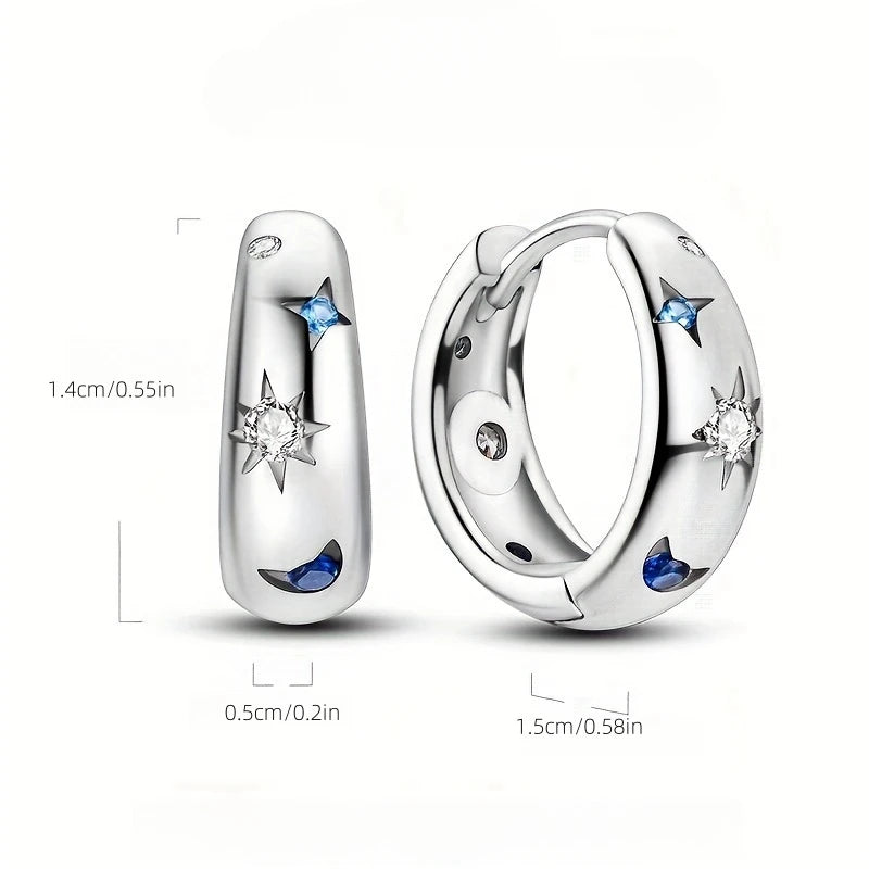 Silver Color Hoop Earrings  for Woman Pendientes Zircon Heart Shape Star Eardrop Original Earring Fashion Jewelry.