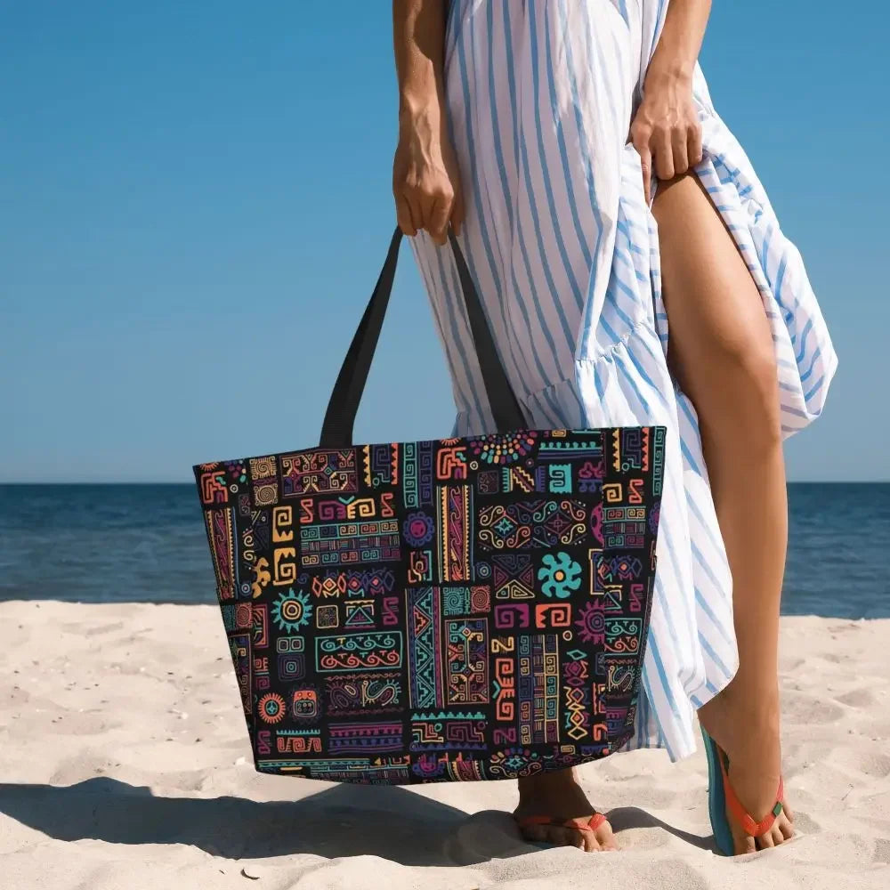 Custom African Kente Cloth Design Tote Bag for Women Large Capacity Traditional Africa Ethnic Ankara Beach Gym Travel Bags