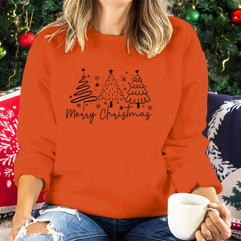 Merry Christmas Tree Trending Sweatshirts Women Funny Festive Fashion Casual Hoodies Trendy Christmas Tree Design Holiday Hoodie.