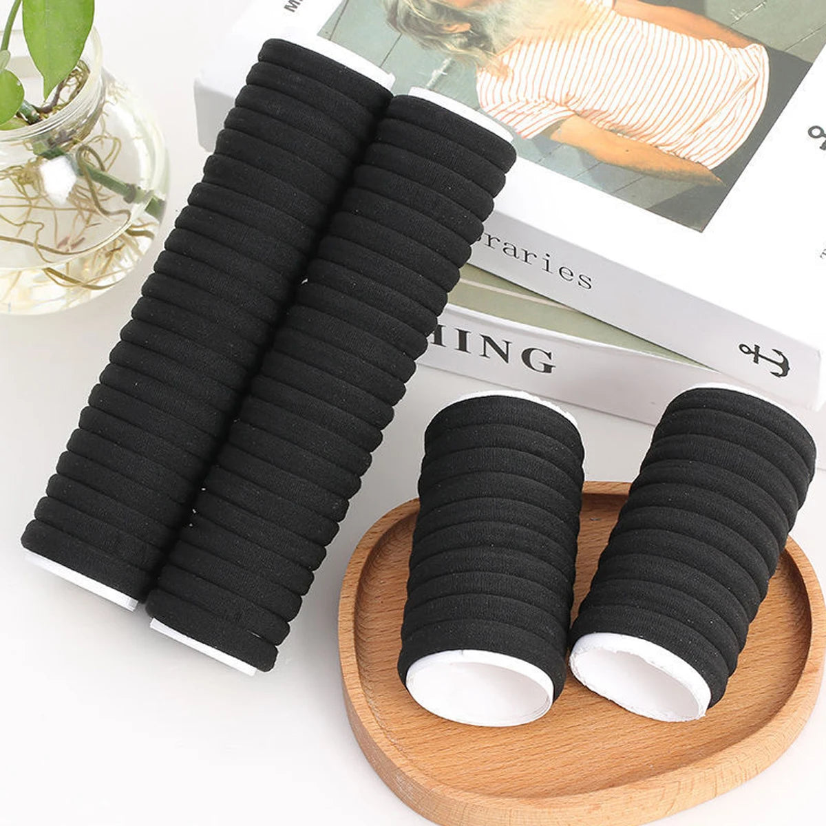 High Elastic Hair Ties - 50/100pcs Black Rubber Bands for Women & Girls - Ponytail Holders & Scrunchies Accessories.