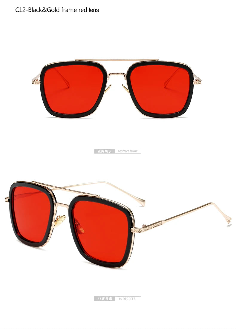 Chic Retro Square Sunglasses for Men and Women Inspired by Tony Stark