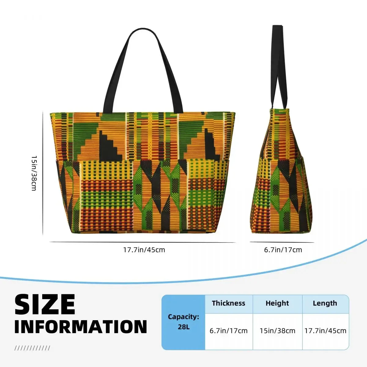 Custom African Kente Cloth Design Tote Bag for Women Large Capacity Traditional Africa Ethnic Ankara Beach Gym Travel Bags.