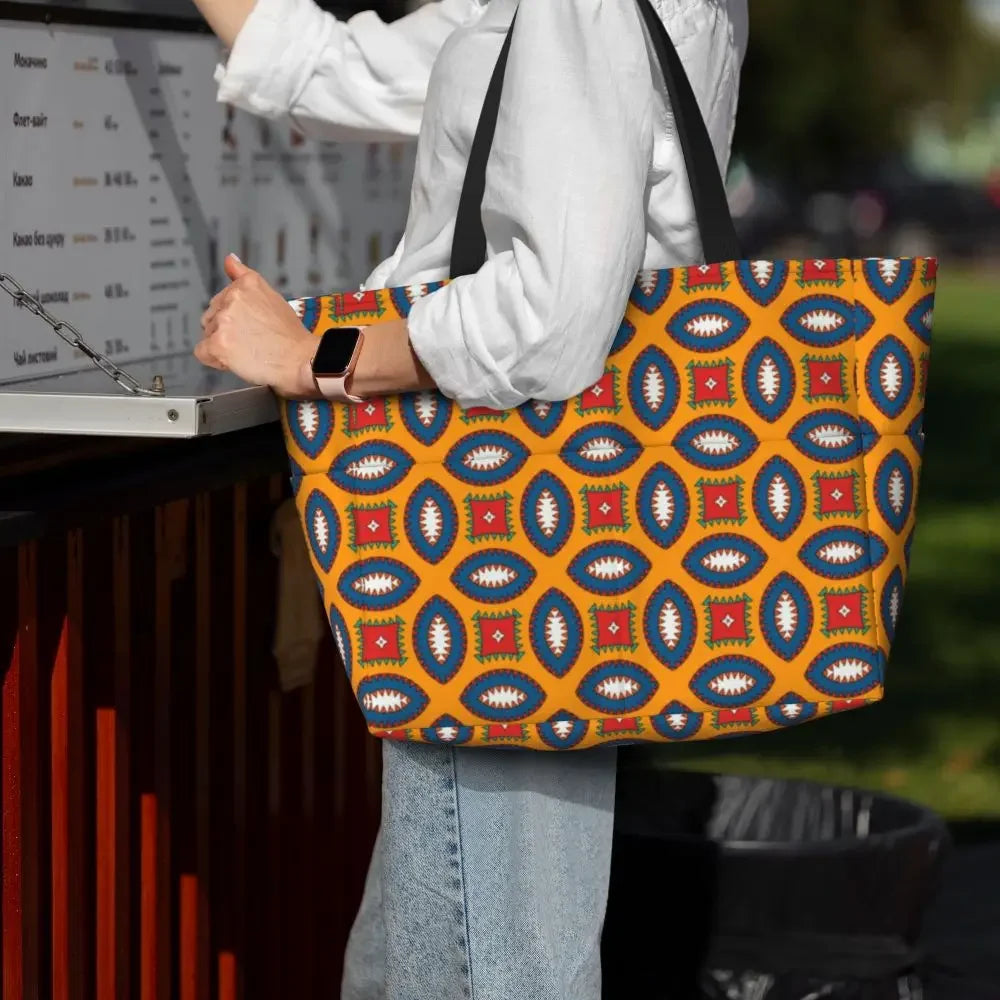 Custom African Kente Cloth Design Tote Bag for Women Large Capacity Traditional Africa Ethnic Ankara Beach Gym Travel Bags