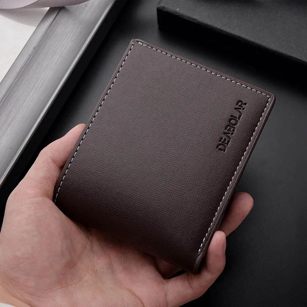 Pu Leather Men Short Wallet Thin Style Folding Young Men Credit Card Holder Wallet.