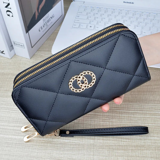 New Wallet Women's Long Double Zipper Large Capacity Handbag Mom's Fashion Simple Double Layer Wallet Mobile Case.