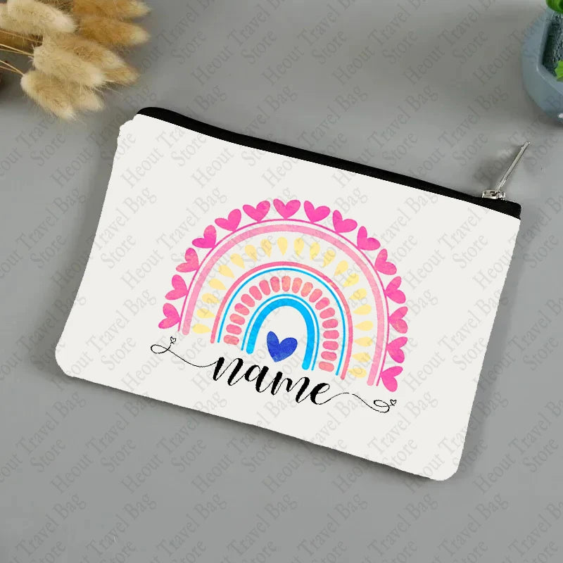 Custom Rainbow Name Cosmetic Case Kawaii Makeup Bags Gift for Teachers Nurse Trendy Travel Storeage Clutch Portable Zipper Pouch.