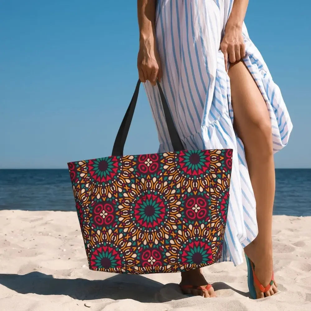 Custom African Kente Cloth Design Tote Bag for Women Large Capacity Traditional Africa Ethnic Ankara Beach Gym Travel Bags