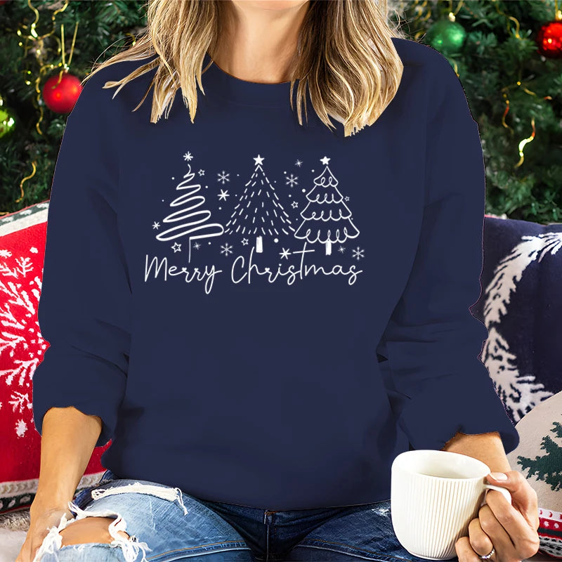 Merry Christmas Tree Trending Sweatshirts Women Funny Festive Fashion Casual Hoodies Trendy Christmas Tree Design Holiday Hoodie.