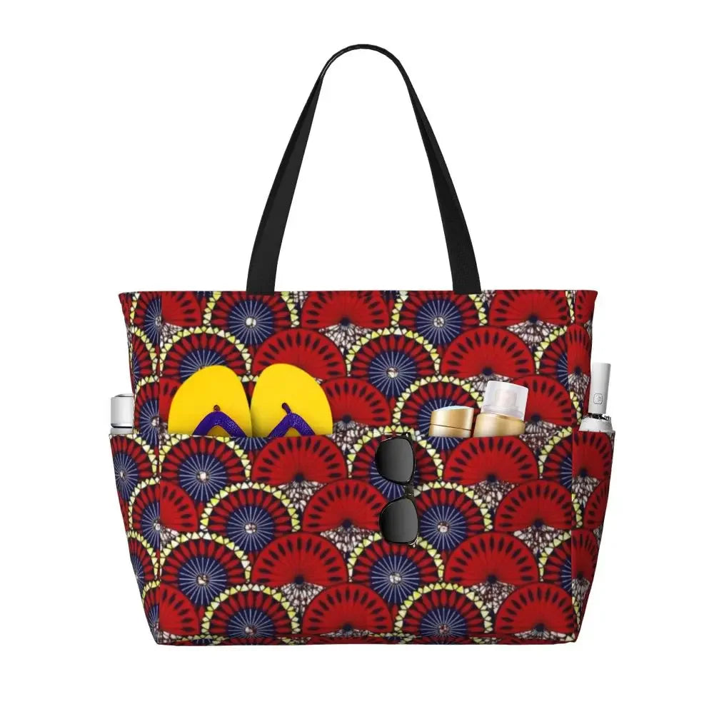 Custom African Kente Cloth Design Tote Bag for Women Large Capacity Traditional Africa Ethnic Ankara Beach Gym Travel Bags