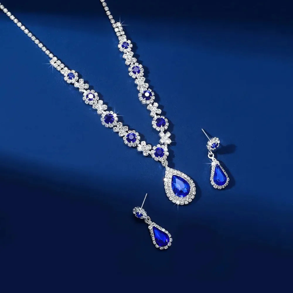 3 pieces of women's crystal droplet necklace with earrings set for wedding evening dress Elegant accessories - Elevate Your Body