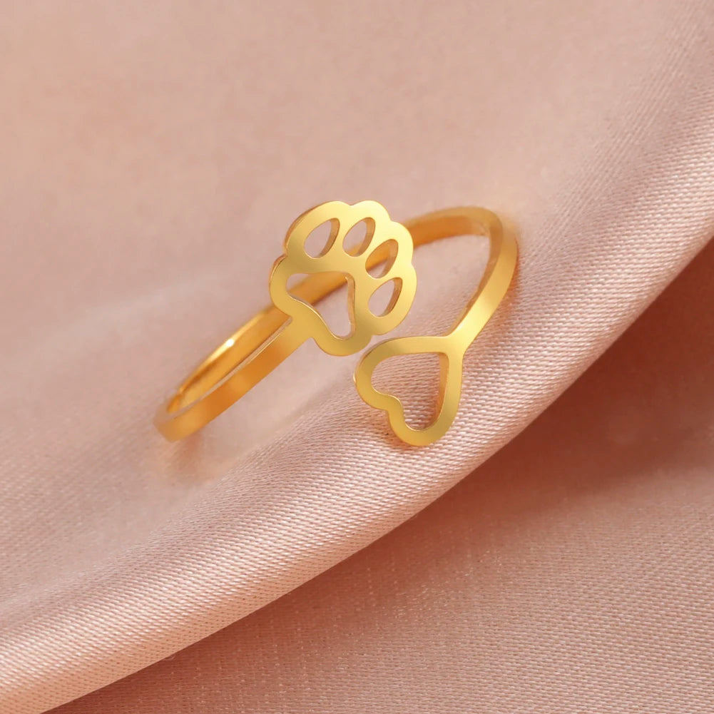 Lucktune Stainless Steel Adjustable Ring Minimalist Cat Paw Snake Cute Animal Ring for Women Fashion Kpop Jewelry Gift Wholesale - Elevate Your Body